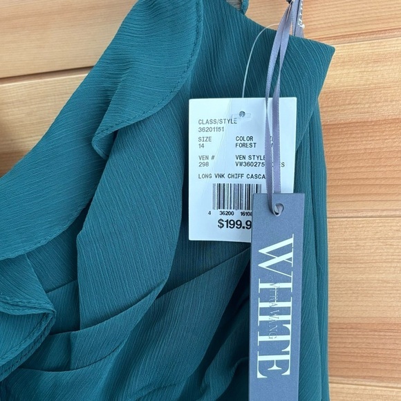 NWT White by Vera Wang Forest Green Ruched Ruffle Maxi Formal Bridesmaid Dress - Picture 4 of 11